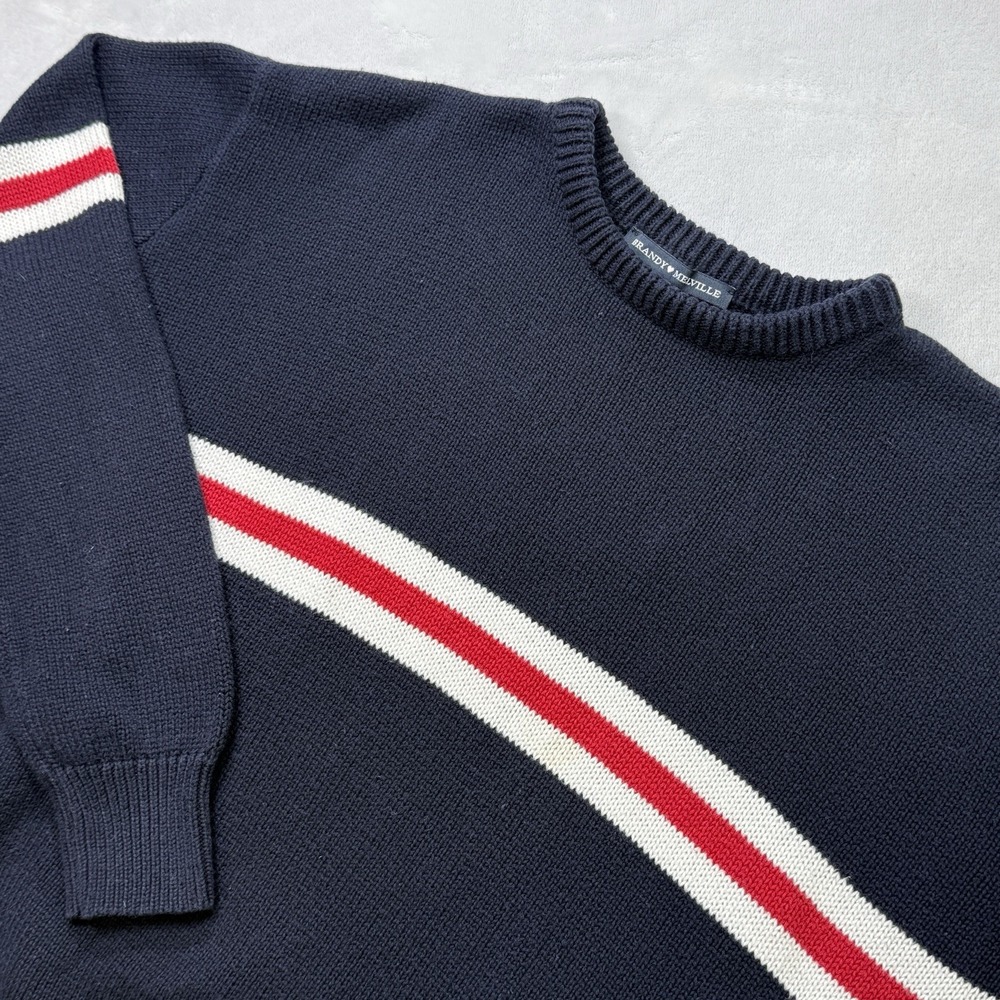 Brandy‎ Melville Navy Knit Sweater Red White Stripe Crewneck Preppy